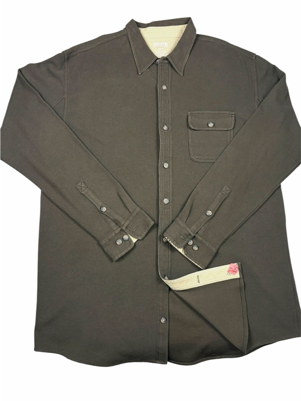 Duluth Trading Co. 2XLT Long Sleeve Utility Work Shirt Brown Cotton Stretch